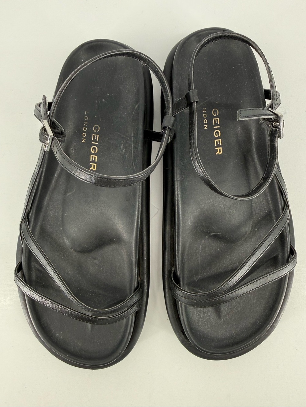 Kurt Geiger Black Leather Ankle-Strap Sandals